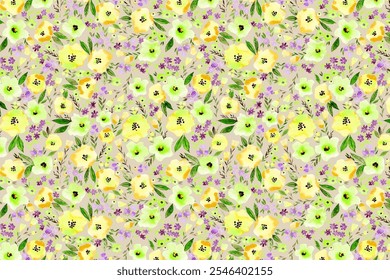 Wiese nahtloses Muster. Pflanzenhintergrund für Mode, Tapeten, Druck. Viele verschiedene Blumen auf dem Feld. Millefleurs im Liberty-Stil. Trendy Blumendesign