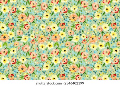 meadow seamless pattern. Plant background for fashion, wallpapers, print. A lot of different flowers on the field. Liberty style millefleurs. Trendy floral design