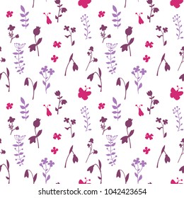 Meadow seamless pattern with a lot of spring and summer flowers. There are bug and butterfly. There are garden and forest flowers such as marigold, snowdrop and forget-me-not