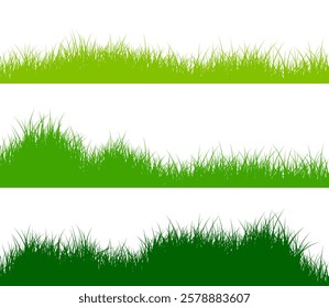 Meadow silhouette banner set, grass border collection