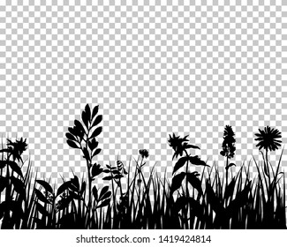Meadow silhouette with transparency grid on back. Vector Illustration.
