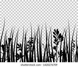 Meadow silhouette with transparency grid on back. Vector Illustration.