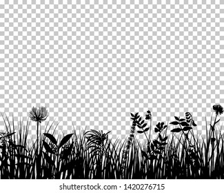 Silueta pradera con rejilla de transparencia en la parte posterior. Ilustración vectorial.