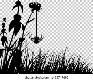 Meadow silhouette with transparency grid on back. Vector Illustration.