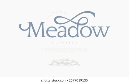 Meadow typography beauty fashion elegant minimalist serif italic fonts decorative wedding vintage retro logos. Minimal luxury font alphabet logo. Vector illustration