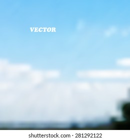 Meadow under blue sky with clouds - Vector background