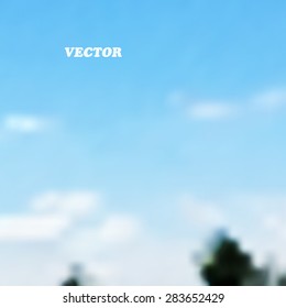 Meadow under blue sky with clouds - Vector background