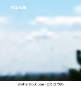 Meadow under blue sky with clouds - Vector background