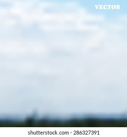Meadow under blue sky with clouds - Vector background