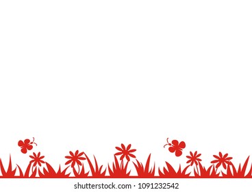 meadow, vector icon, border, red silhouette