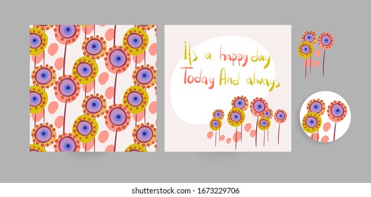 meadow vector set floral blooming card minimalistic square