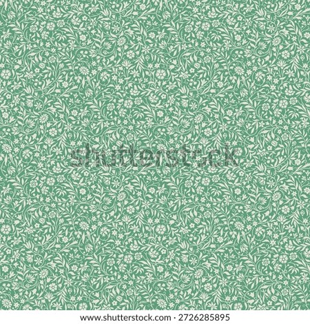The Meadow. Vintage Floral seamless pattern. Wildflower silhouettes. Green and white