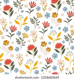 Meadow Wildflower seamless pattern. Creative floral design. Vector pattern for various surface. Blooming meadow background. Blossom floral seamless print.