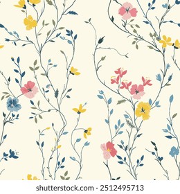 Meadow Wildflowers seamless pattern for print, delicate flowers. Botanical wallpaper, seamless wallpaper, floral backdrop, botanical blanket, botanical wallpaper, embroidery design, print on demand