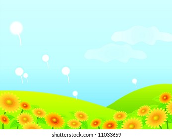 Meadow with yellow dandelions