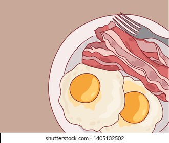 A meal with bacon and egg fry. flat design style minimal vector illustration