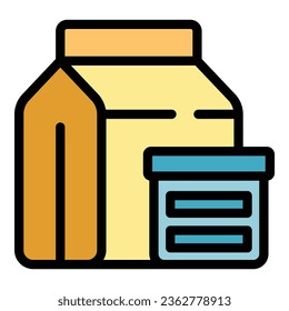 Sack-Symbol Umriss-Vektorgrafik. Mittagsschachtel. Schulfutterfarbe