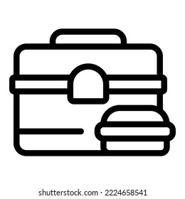 Vector de contorno de icono de caja de comidas. Comida escolar. Sándwich infantil