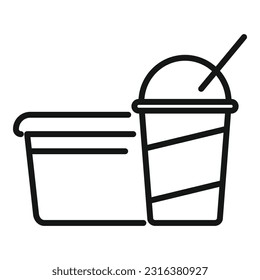 Vector de contorno de icono de caja de comidas. Comida escolar. Ropa infantil