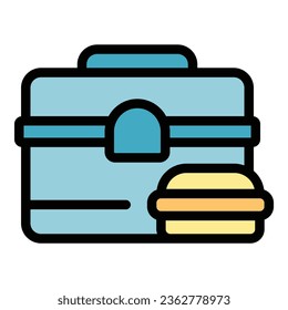 Meal box icon outline vector. School food. Kid sandwich color flat