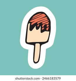 meal. delicious. ice cream. the horn. popsicle. vanilla. colored. cold. vector. sticker. doodle drawing. retro palette. with a white outline.