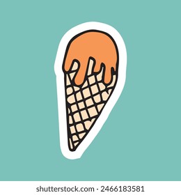 meal. delicious. ice cream. the horn. popsicle. vanilla. colored. cold. vector. sticker. doodle drawing. retro palette. with a white outline.