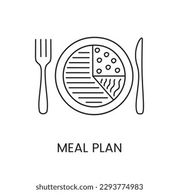 Meal diagram line icon in vector, illustration of proper nutrition, plate with food and cutlery, fork and spoon.