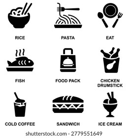 Meal and Dining Icons Set for Kitchen and Cafe Projects