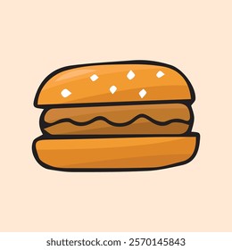 meal. doodle food with colored filling. fast food icons. fast street food. burger. pizza and hot dog. cutlets with a bun. vector. doodle. on a colored background. food products.