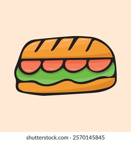 meal. doodle food with colored filling. fast food icons. fast street food. burger. pizza and hot dog. cutlets with a bun. vector. doodle. on a colored background. food products.