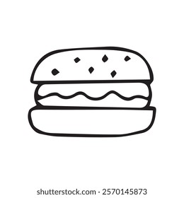 meal. doodle food with colored filling. fast food icons. fast street food. burger. pizza and hot dog. cutlets with a bun. vector. doodle. on a colored background. food products.