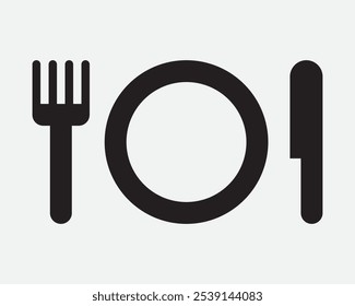 Meal Food Dinner Lunch Plate Fork Knife Cutlery Cutleries Silverware Dinnerware Dinnerplate Dining Utensil Cafe Restaurant Sign Icon Shape Outline Black White