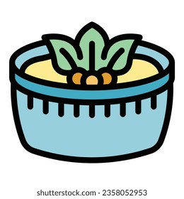 Vector de contorno de icono de humus para comidas. Día de la cocina. Color de pegado de dispersión plano