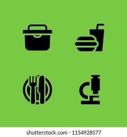 meal icon. 4 meal set with burger, lunch, tools and utensils and picnic vector icons for web and mobile app