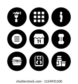 meal icon. 9 meal set with menu, food and restaurant, bone and diet vector icons for web and mobile app
