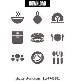 meal icon. 9 meal vector set. tools and utensils, fried chicken, restaurant icon and soup icons for web and design about meal theme