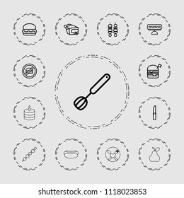 Meal icon. collection of 13 meal outline icons such as burger, double burger with flag, pie, knife, no fast food, kebab, reserved. editable meal icons for web and mobile.