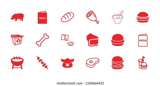 Meal icon. collection of 18 meal filled and outline icons such as pig, barbecue, burger, kebab, menu, bread, chinese fast food. editable meal icons for web and mobile.