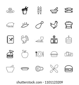 Meal icon. collection of 25 meal outline icons such as bowl, chicken, sausage, barbecue, chinese fast food, burger with sausage. editable meal icons for web and mobile.