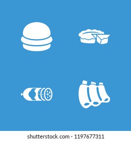 Meal icon. collection of 4 meal filled icons such as sausage, burger. editable meal icons for web and mobile.