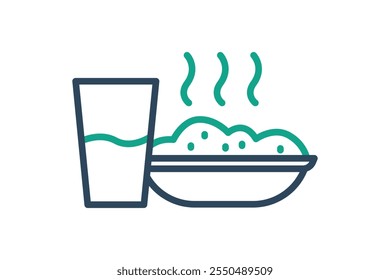 Meal icon. line icon style. rice plate with glass. icon related to meal. meal elements vector illustration