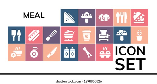  meal icon set. 19 filled meal icons. Simple modern icons about  - Sandwich, Utensils, Bowl, Canteen, Knife, Sauces, Chopsticks, Cupcake, Hot dog, Spatula, Pot, Take away, Toaster