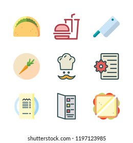 meal icon set. vector set about sandwich, taco, restaurant and hamburger icons set.