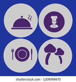 meal icon. meal vector icons set chef, plate folk knife, proper meal and mushrooms