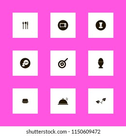 meal icons. fried egg, proper meal, chef and burger vector icons set