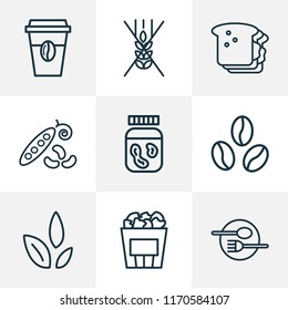 Meal icons line style set with gluten free, coffee bean, restaurant and other nut creamy elements. Isolated vector illustration meal icons.