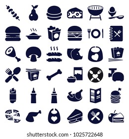 Meal icons. set of 36 editable filled meal icons such as chicken, cheese, baby bid, burger, ketchup, chinese fast food, pizza, sandwich, cheeseburger, boiled egg