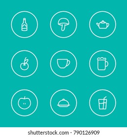 Meal icons set with beer, meal and tea cup elements. Set of meal icons and juice concept. Editable vector elements for logo app UI design.