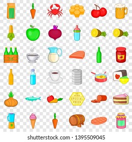 Meal icons set. Cartoon style of 36 meal vector icons for web for any design