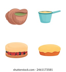 Meal icons set cartoon vector. Various dish and dessert. Food, nutrition